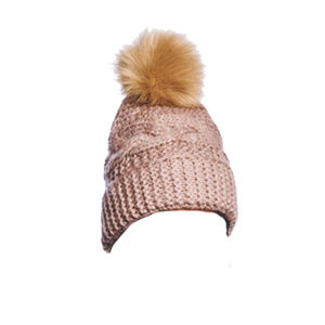 Knit Beanie Fuzzy Lined With Pom-pom